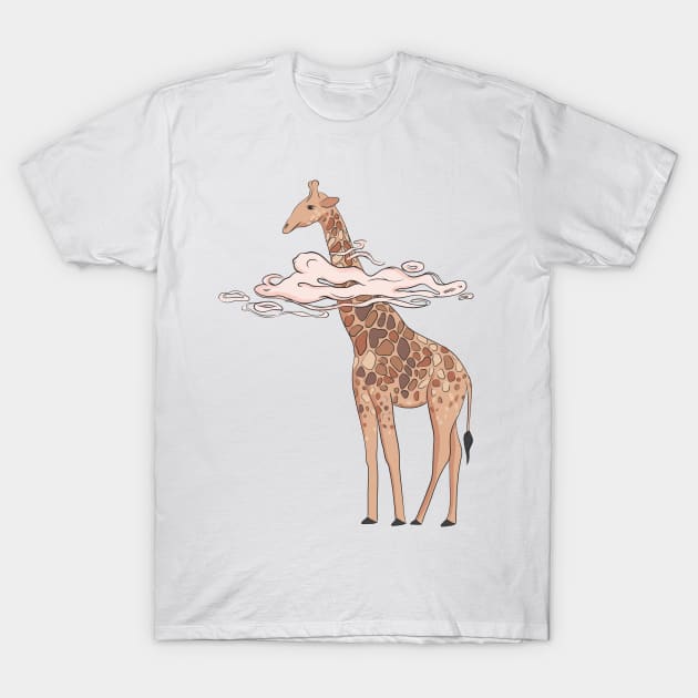 Giraffe dreaming in clouds T-Shirt by Milatoo